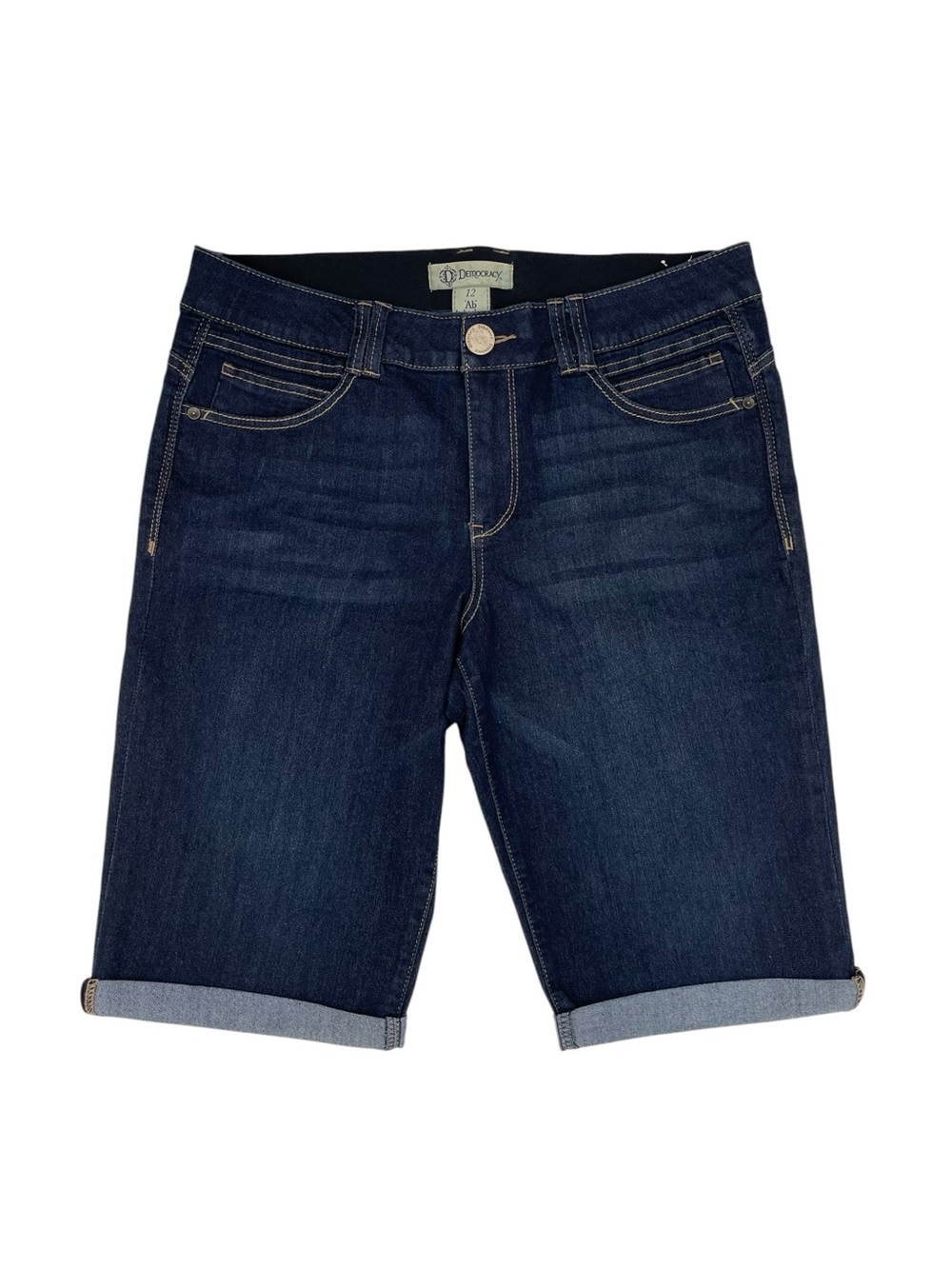 Democracy Ab Technology Cuffed Denim Bermuda Shorts Women's Size 12 Dark Indigo
